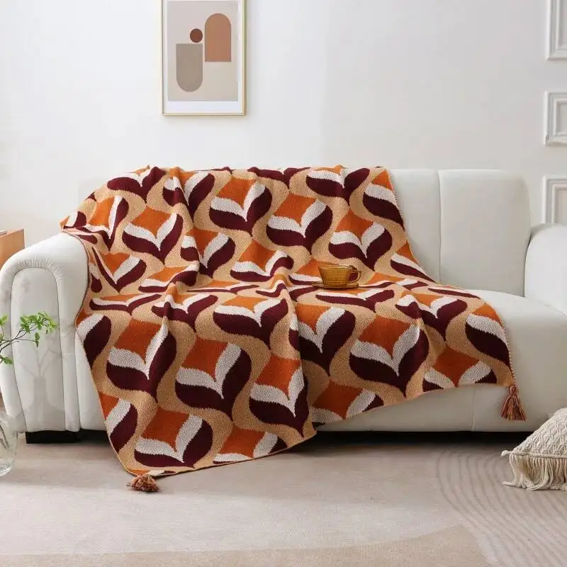 

Жаккардовое вязаное покрывало-плед: Мягкое, уютное, для дома и дивана, в скандинавском классическом стиле, роскошное, теплое.