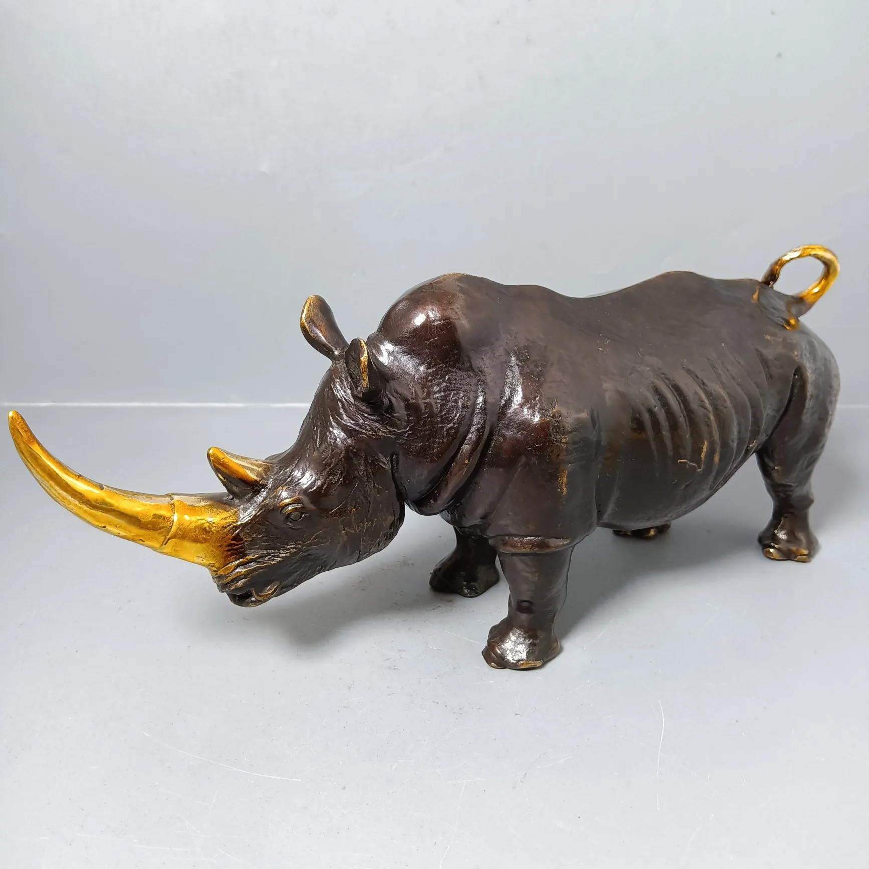 Brass rhinoceros carving office fortune Feng Shui cattle household animal ornaments China