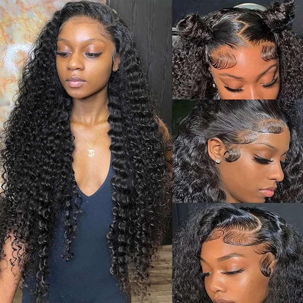 

100% Brazilian Remy Human Hair Deep Wave 13x4 Transparent Lace Front Wig Human Hair Guleless Wigs For Women 180% Density