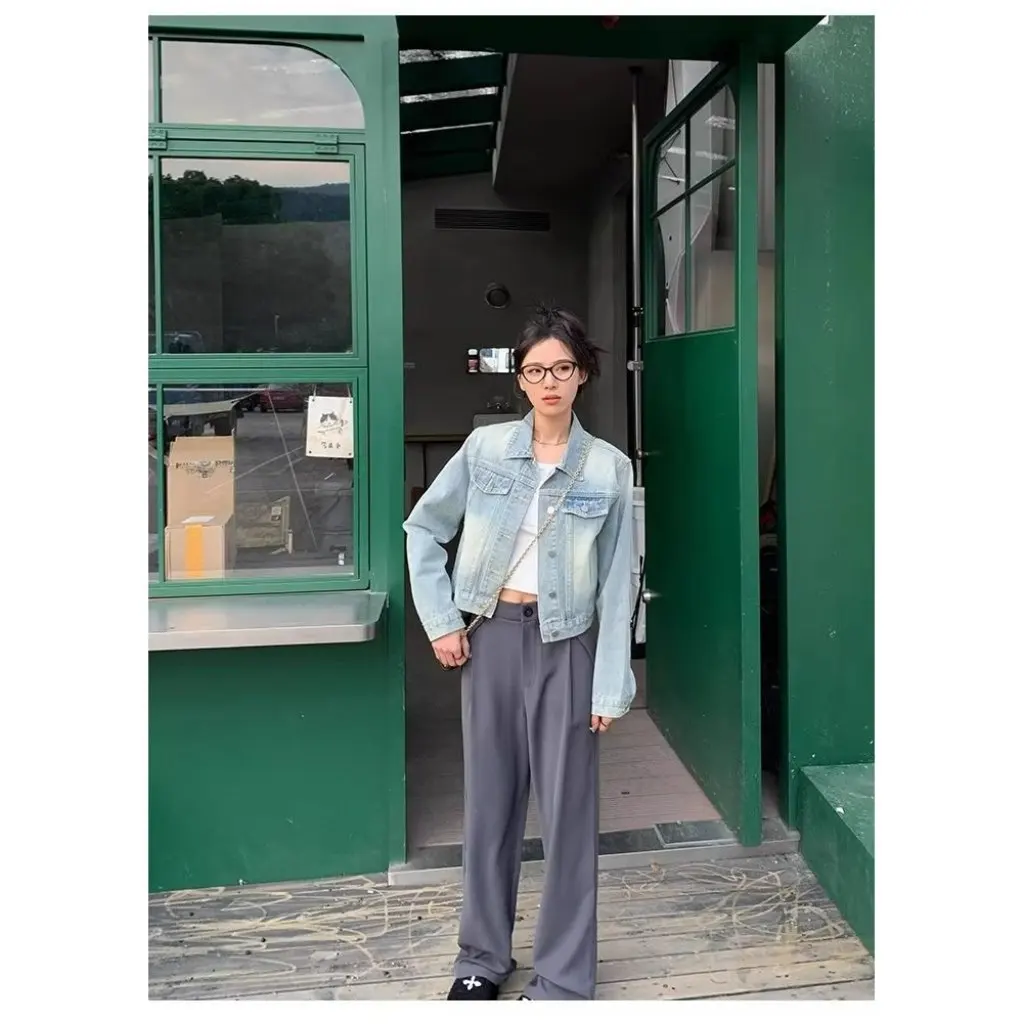 

Корейское свободное джинсовое короткое пальто для женщин, модный элегантный топ в стиле ретро, весна-осень, стиль Ins