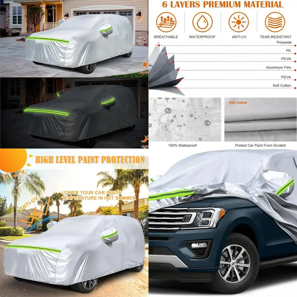 

All-Weather 6-Layer Silver Car Cover for 2007-2025 Ford Expedition/Lincoln Navigator SWB, Waterproof with Zippered Door & Windpr