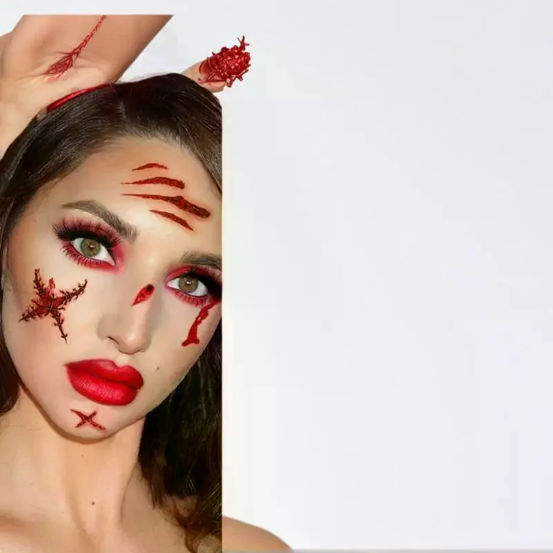 ملصقات وشم مؤقت لندبات الهالوين، وشم الندبات، وبقع الدم، وزي الجرح، والاحتفال بالمهرجانات، والمكياج، ووجه الذراع، 10 ق #4
