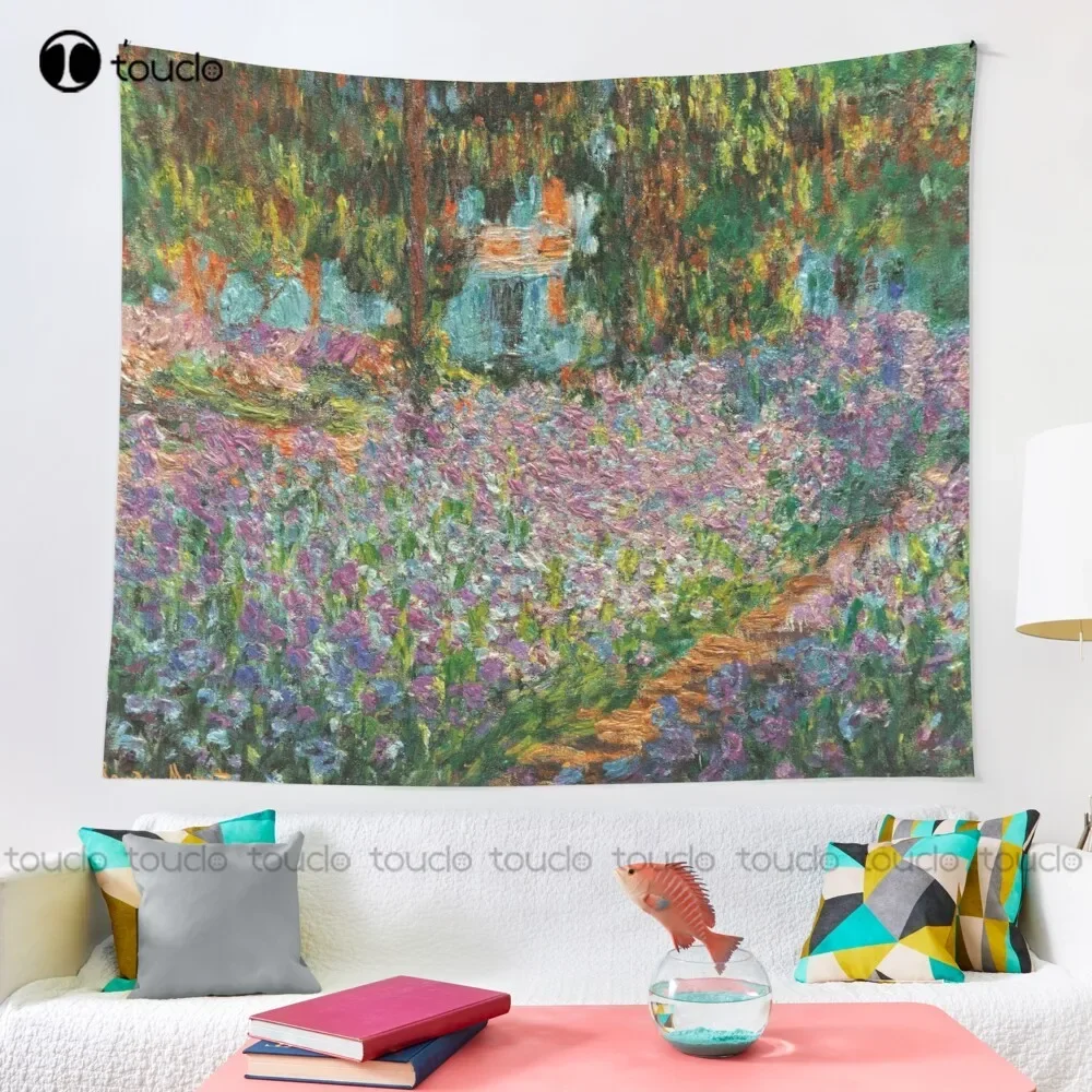 Irises In Monet'S Garden At Giverny Tapestry Tan Tapestry Tapestry Wall Hanging For Living Room Bedroom Dorm Room Home Decor
