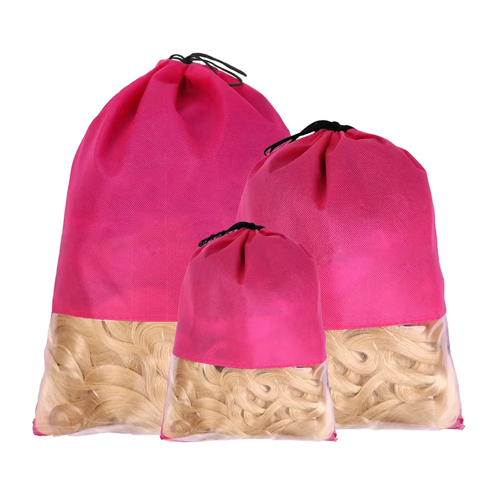 6pcs Non-woven Shoe Bags for Portable Wig Bags with Clear Window, Drawstring Dustproof Travel Wig Storage Bag for Women