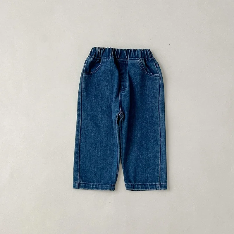 Baby clothes 2024 new children\'s long sleeved denim set, boys and girls cardigan long pants casual sports two-piece set