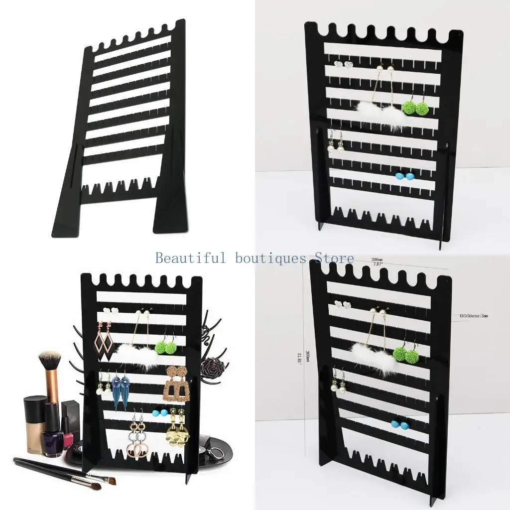 

U4LF Black Earrings 7-Layered Ear Necklace Holder Jewelry Display Stands Hanging Jewelry Rack for Necklaces