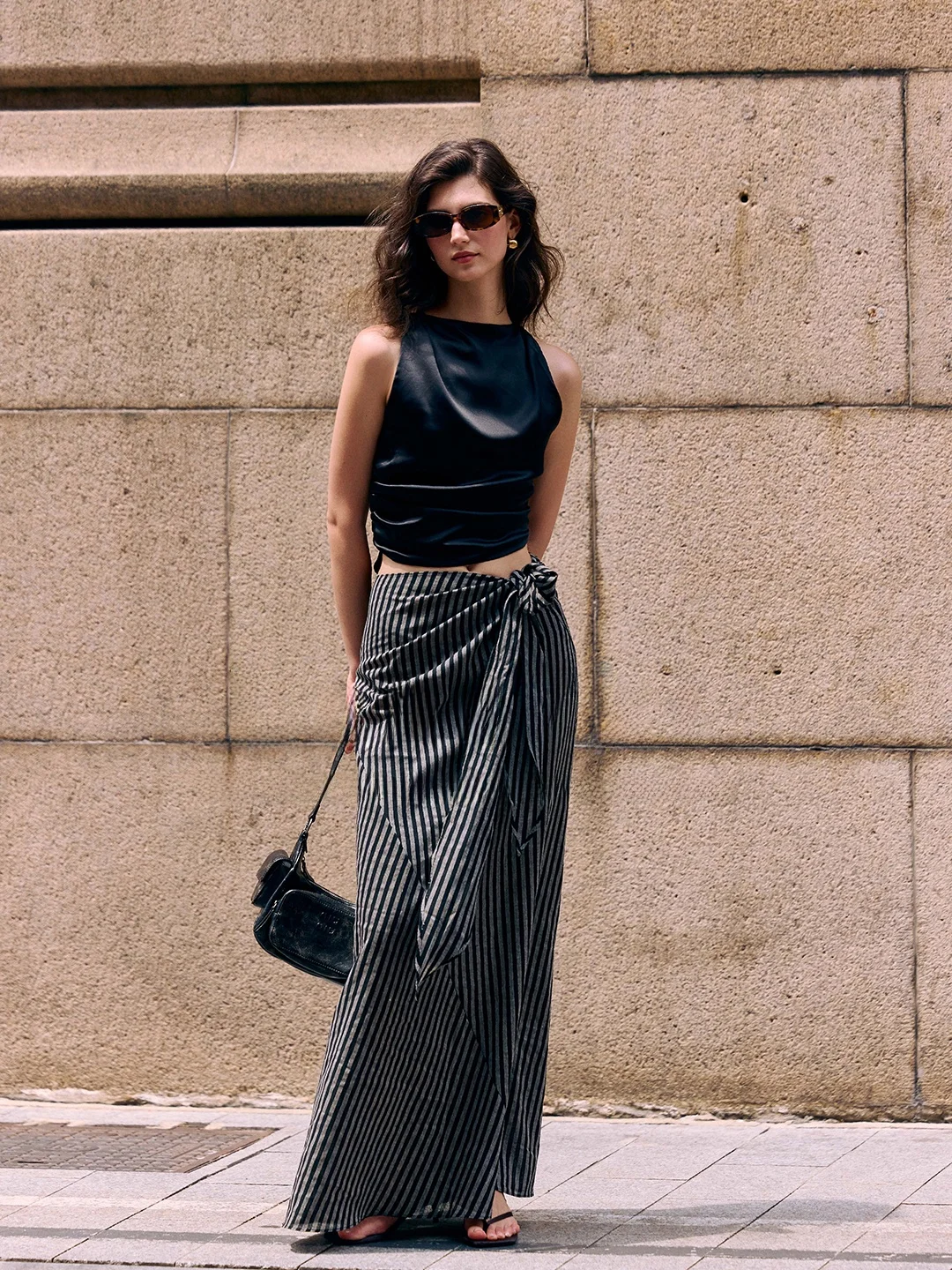 

Юбка миди Luna7xi с высокой талией, А-силуэт, женская, летняя, новая, в полоску, из смесового хлопка, с драпировкой, в корейском стиле, для повседневной носки