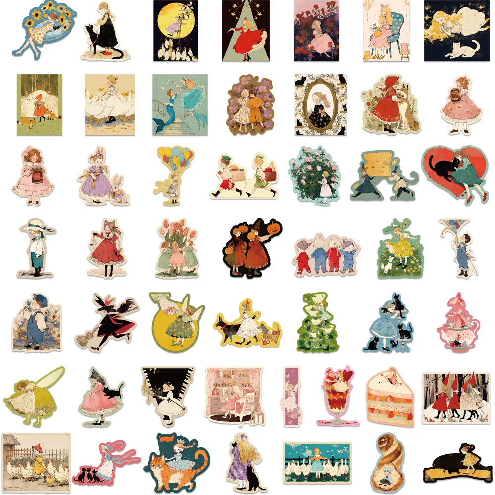 10/30/50PCS Retro Fairy Tale Stickers Cartoon Cute Stationery Stickers iPad Computer Luggage Car Guitar Wall Sticker Decoration