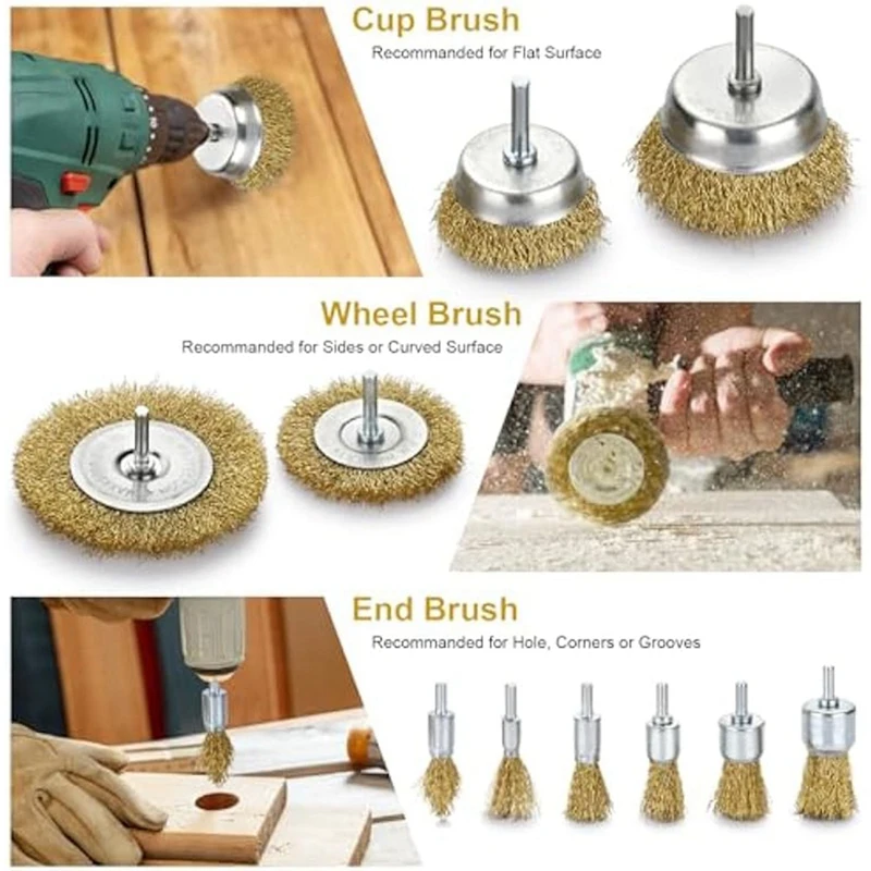 Wire Wheel For Drill-24Pack Brass Wire Wheel Cup Brush And End Brush,Wire Brush Drill Attachments,Wire Brush For Drill