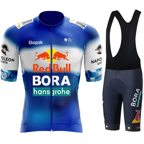 Imagen 2 del producto Jersey de ciclismo para hombre, uniforme de bicicleta de carretera de montaña 2025, pantalones cortos de toro rojo para hombre, ropa deportiva con pechera, ropa deportiva de manga para hombre Tricuta