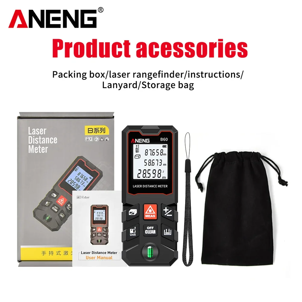 ANENG B40/60/80/100 Laser Rangefinder High Precision 40/60/80/100M Laser Distance Meter Area Volume Range Finder No Battery Tool