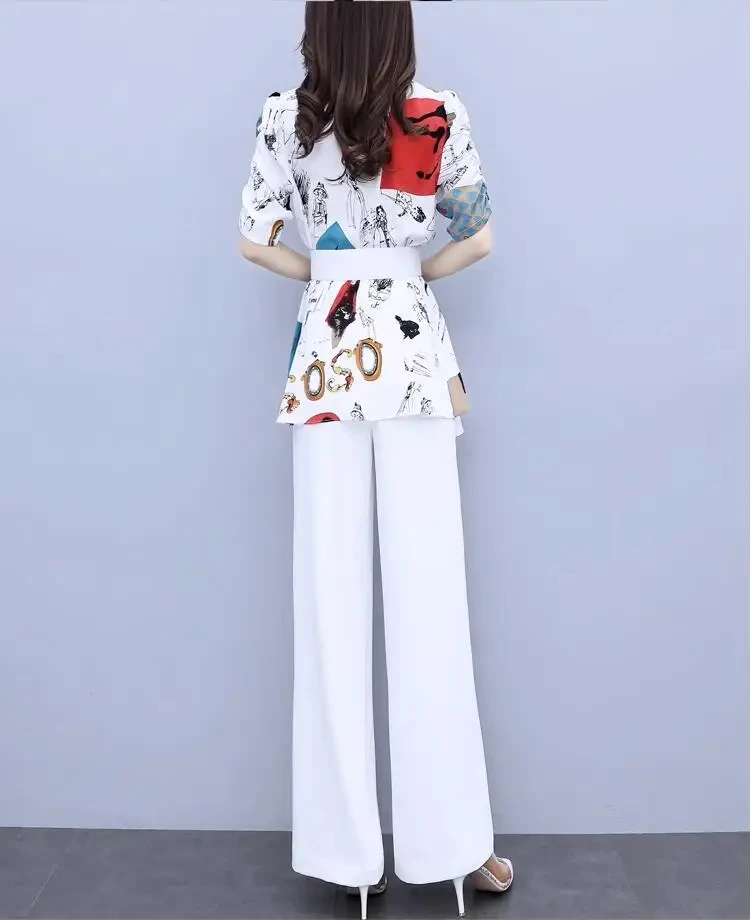 new spring summer office lady fashion casual plus size brand female women girls short sleeve chiffon shirt pants sets suits