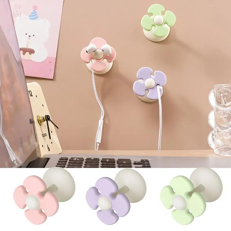 Desk Cable Management Clip Flower Cable Clip Organizer Cord Holder 4-in-1 Silicone Charging Wire Organizer storage hub For Desk