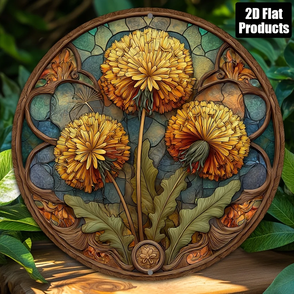 CIFBUY Vintage Round Dandelion 2D Flat Aluminum Wall Art, Waterproof Wear Resistant Metal Sign for Home Bar Cafe Office Wall