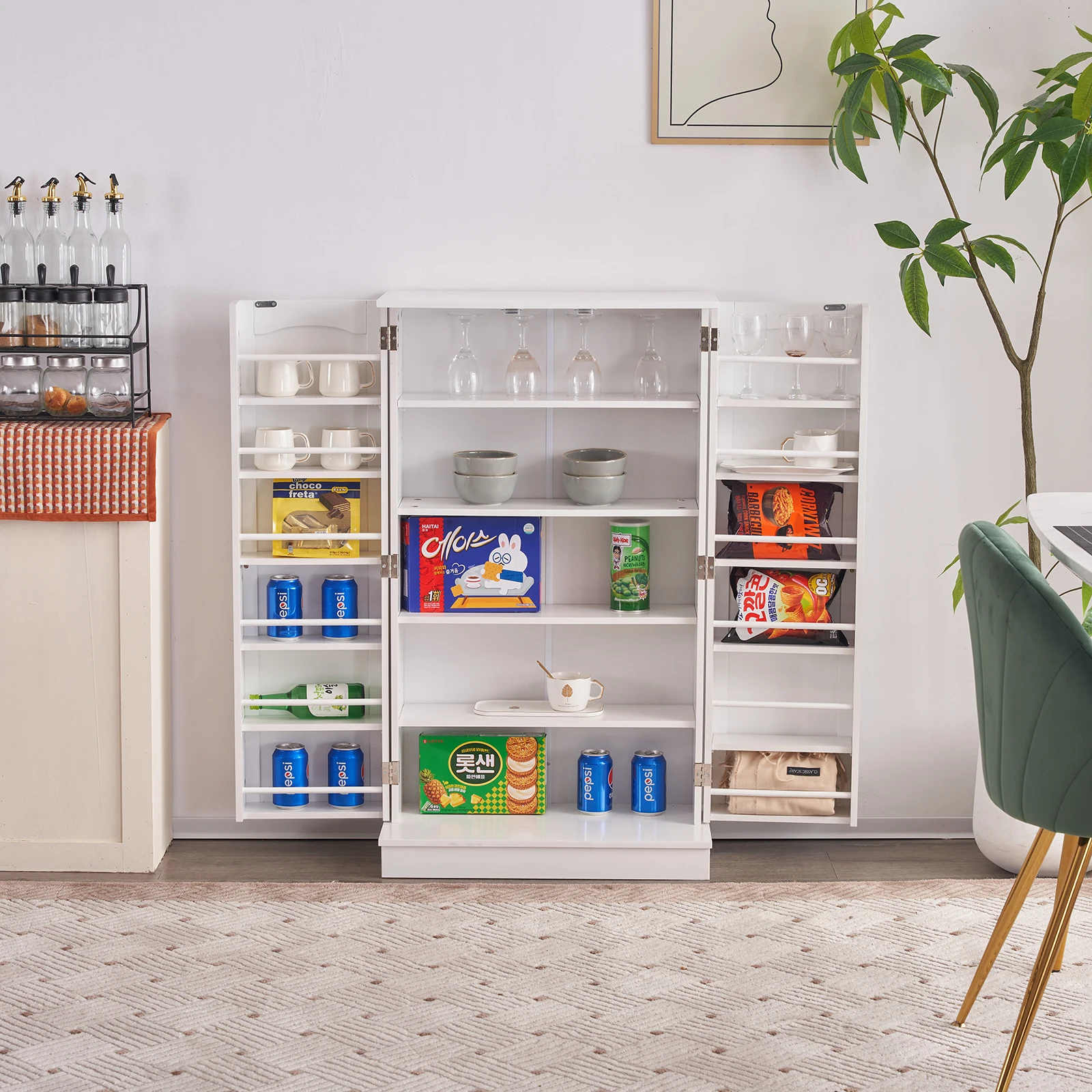 

103.5*60*30cm Simple Triamine Adjustable Shelves Sideboard With Door Cabinet White