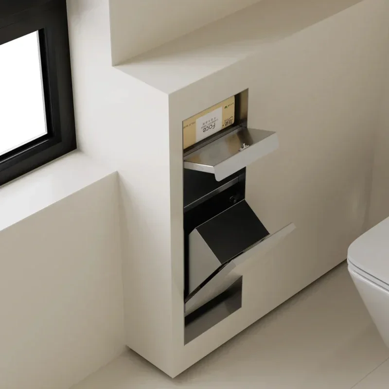 Built-in toilet, niche trash can, toilet built-in stainless steel rack, custom hidden hand tissue box