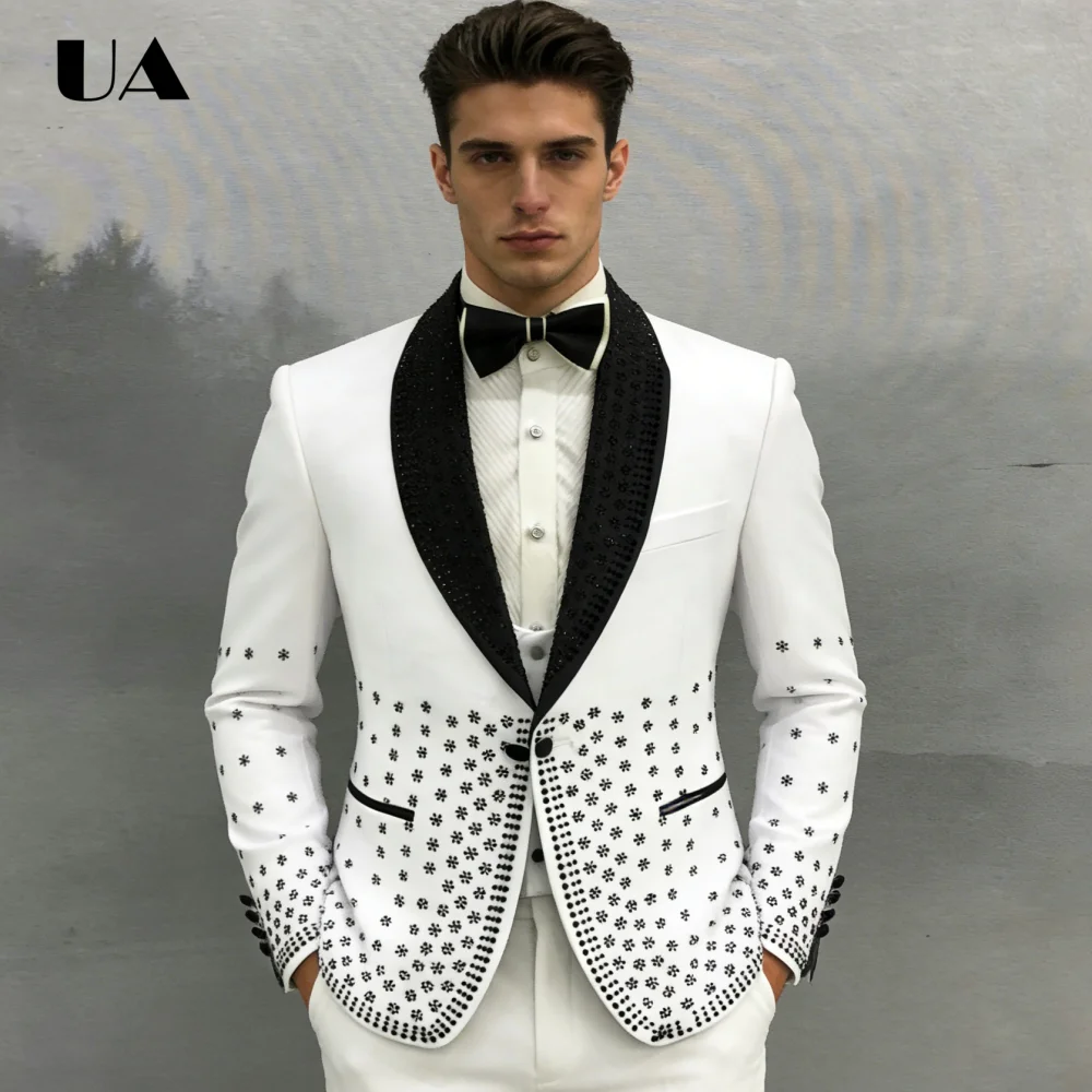 

Luxury Beaded Suit set for Men, Three Pieces ( Jacket Pants Vest) Handsewn Wedding Groom Suits XXS-7XL Mens Suit Attires