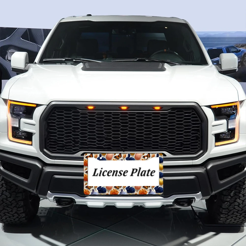 1pc Colorful Rabbit and Butterfly Pattern 2 Hole License Plate Frame, Aluminum Material, 6x12 Inches, with Screw Set, Cartoon,