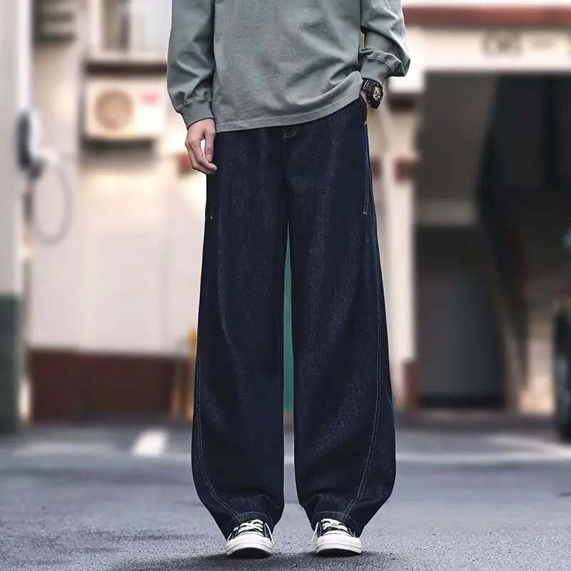 

Мужские джинсы свободного кроя с тяжелой талией, повседневные мужские джинсы в стиле ретро, американские универсальные удобные прямые длинные брюки-трубы