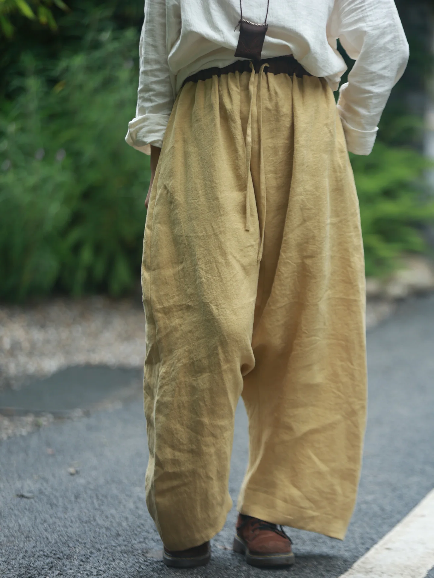 

Экологичные свободные повседневные брюки-шаровары Haax, светло-желтые, с заниженной талией, длинные, удобные, с эластичным поясом