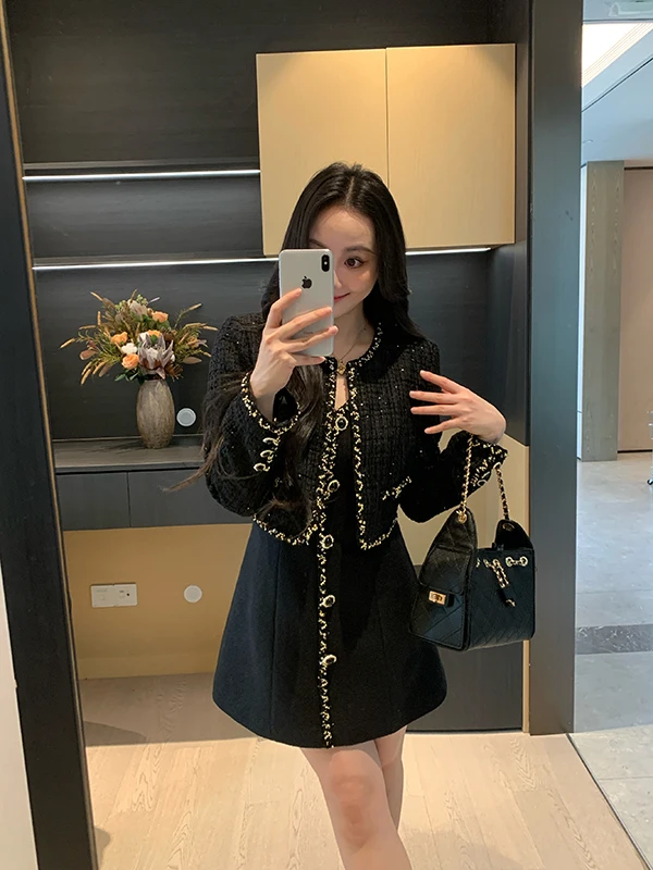 

XIN Roman Fraance Осенний шерстяной жилет-жакет с эффектом похудения, женский модный комплект, короткий рукав