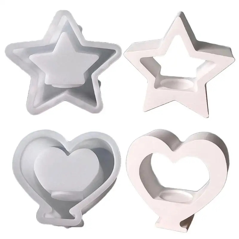 

G6KF Hollowed Heart Silicone Holder Mold For Epoxy Resin Making Tealight Stand