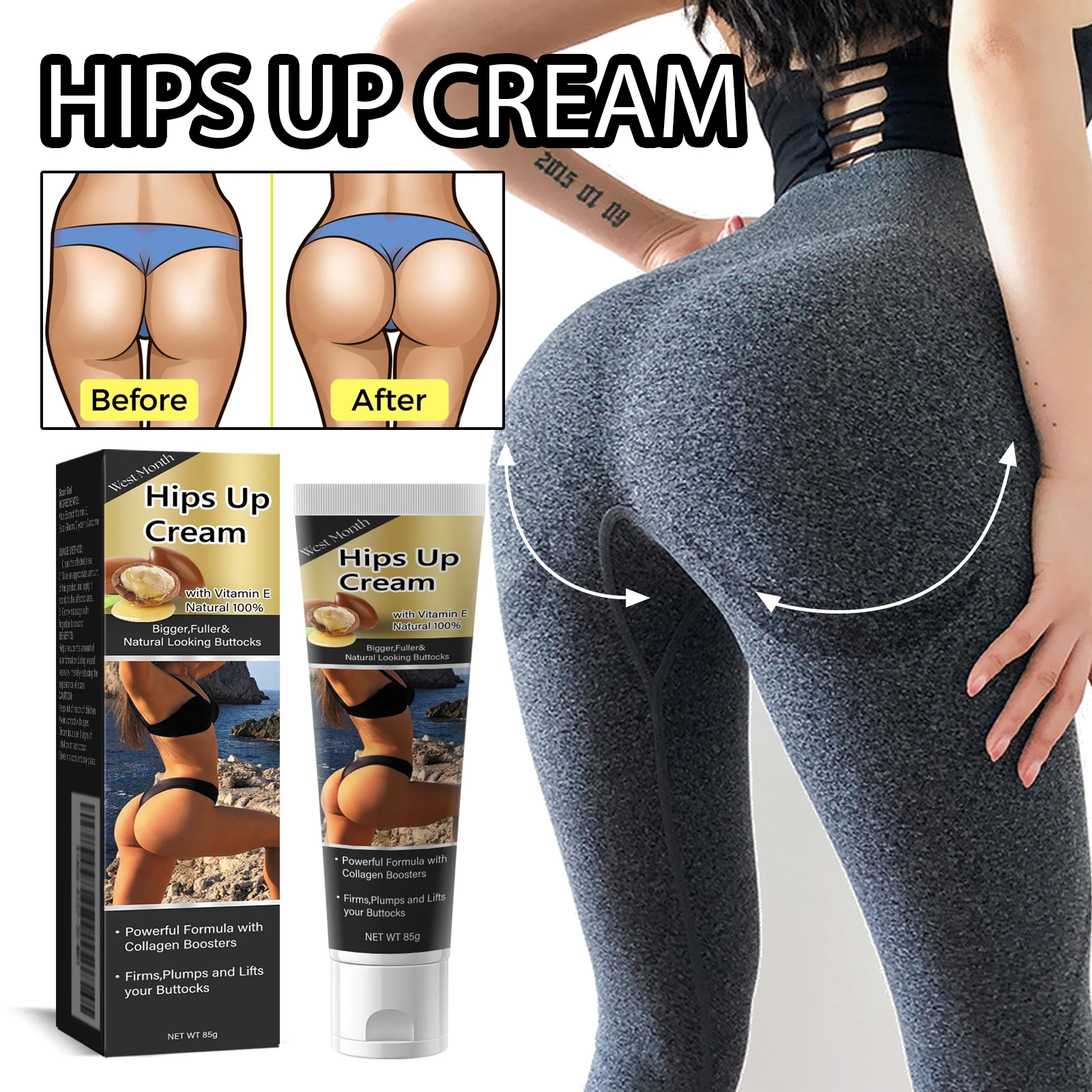 West Month Butt Firming Cream: Hydrates, moisturizes, relieves dry skin, tightens butt skin, and enhances the appearance of the buttocks