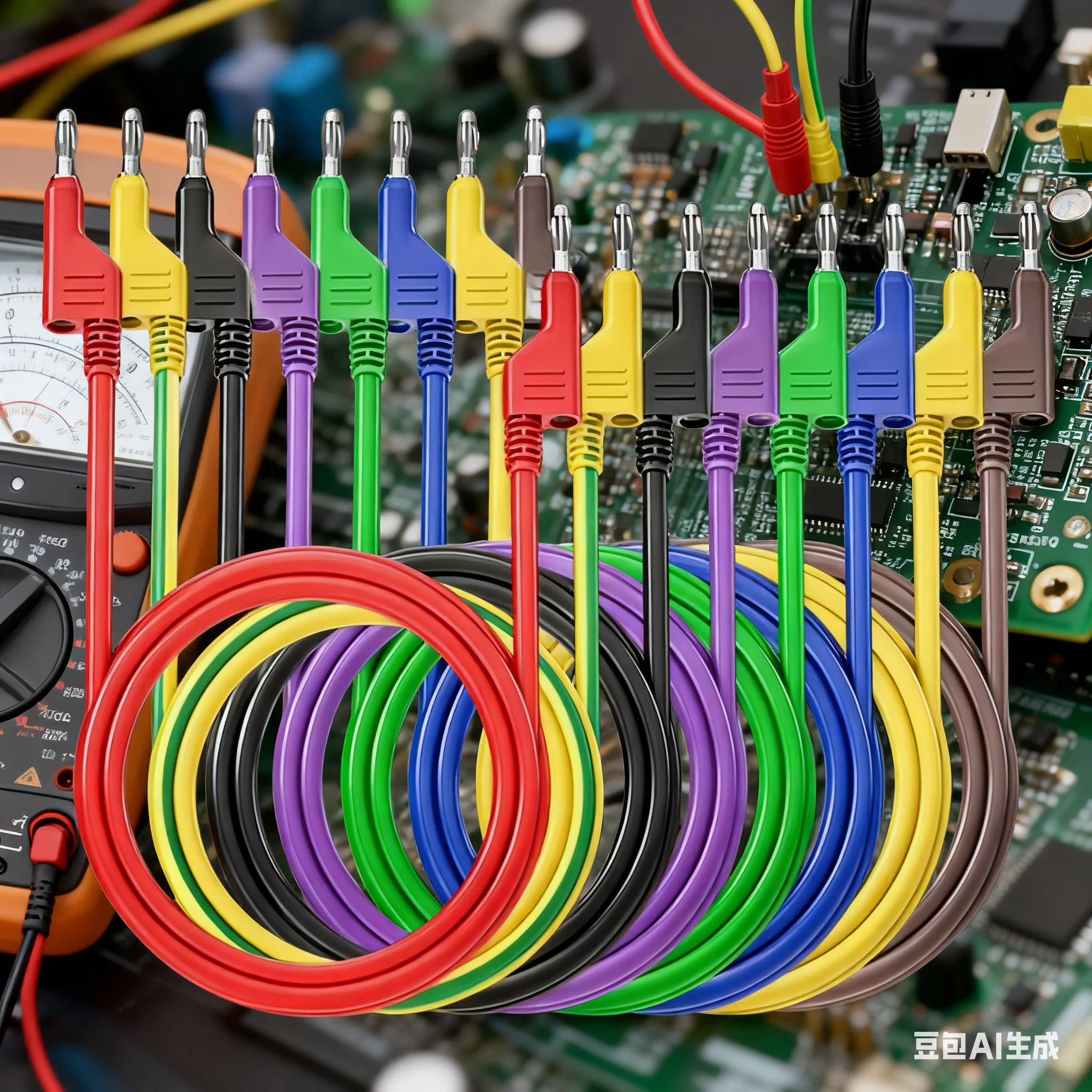 

Двойной разъем типа «банан», 8-цветный штабелируемый разъем типа «банан», 4 мм, тестовые провода, силиконовый провод для электрического тестирования мультиметра