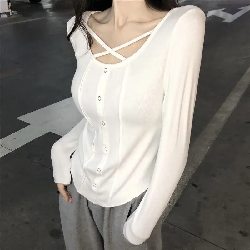 Spring Autumn New Slim All-match Fashion T Shirts Long Sleeve Solid Simplicity Sexy Tops Harajuku Casual Women Clothing