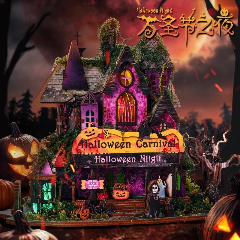 

Halloween Haunted House 3D Puzzle, DIY Book Nook Decor, Creative Gift Scary Model Kit for Adults Teens