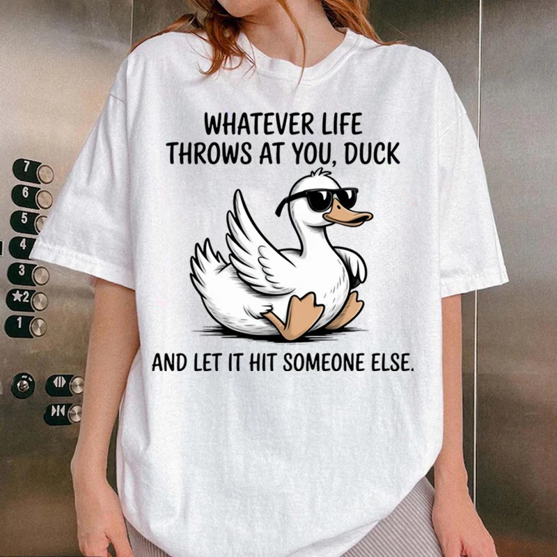 Whatever Life Throws At You Duck Men's T-Shirt Funny Humor Casual Top High Quality 100% Cotton T-shirt Sarcastic Classic Tops