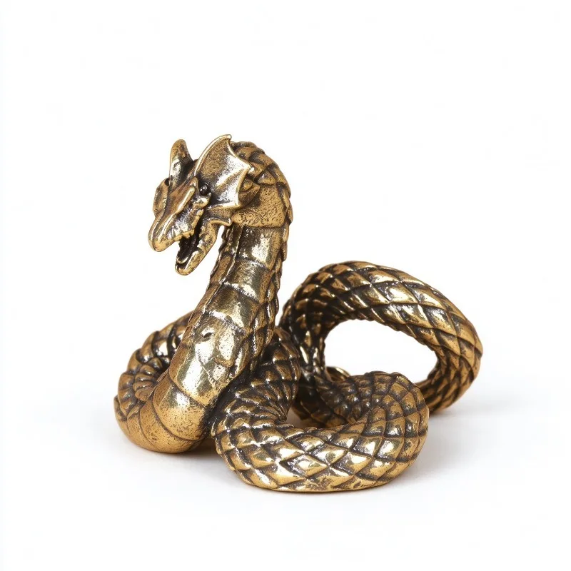 Brass Serpent Figurine Retro Fantasy Monster Snake Statue Desktop Ornament Home Table Decor Vintage Craft Collectible Gift