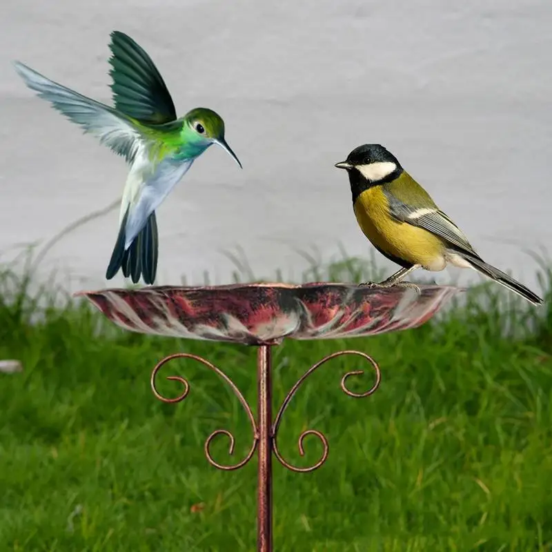 

Outdoor Bird Bath Vintage Birdfeeder Standing Metal Bird Feeder Bowl Height Adjustable Winterproof Decorations For Yard Patio