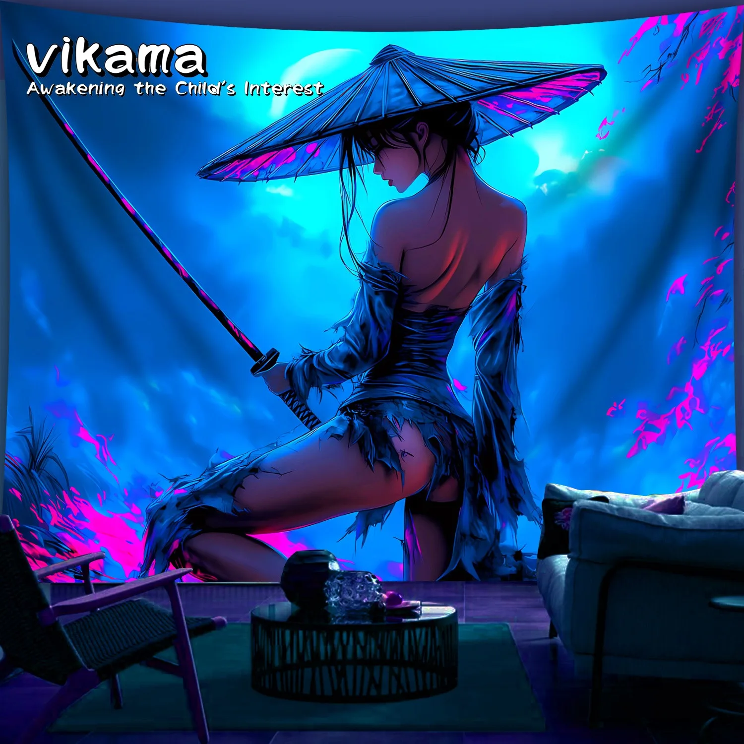 

Настенная подвеска VIKAMA Cyberpunk Samurai, декор для спальни, подходит для офисов и гостиных, простая в использовании без установки.