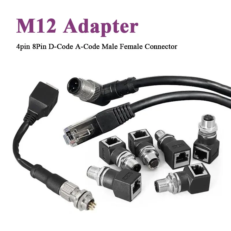 M12 4Pin D Code to RJ45 Connector Adapter Male Female 8Pin A-type X Type to RJ45 Plug with 1M Wire rj45 to M12 Cable Connectors