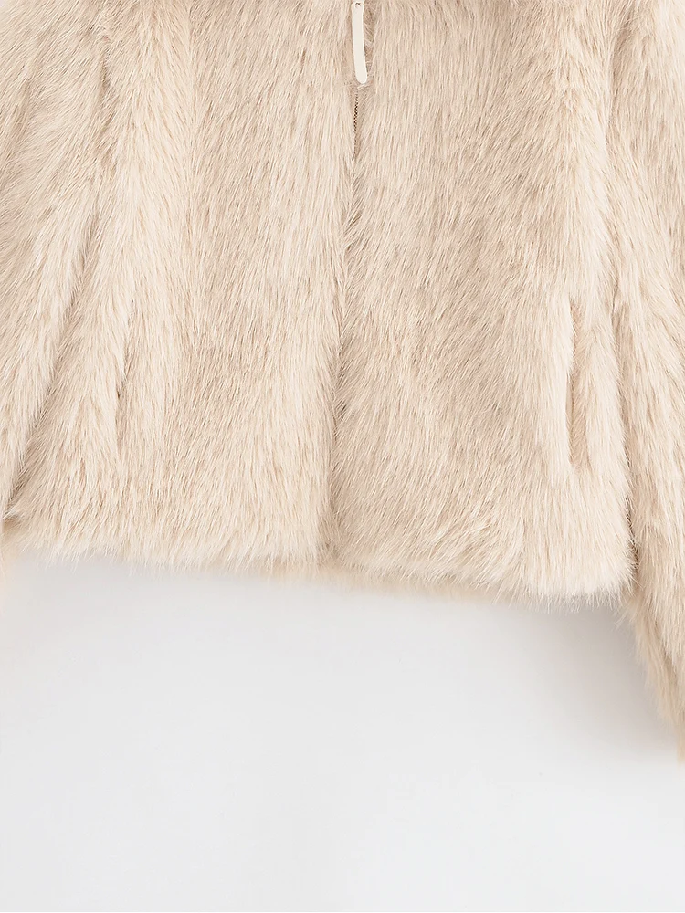 معطف نسائي جديد على الطراز الأوروبي عصري ومتعدد الاستخدامات بلون سادة وأكمام طويلة وياقة من الفرو الصناعي #4