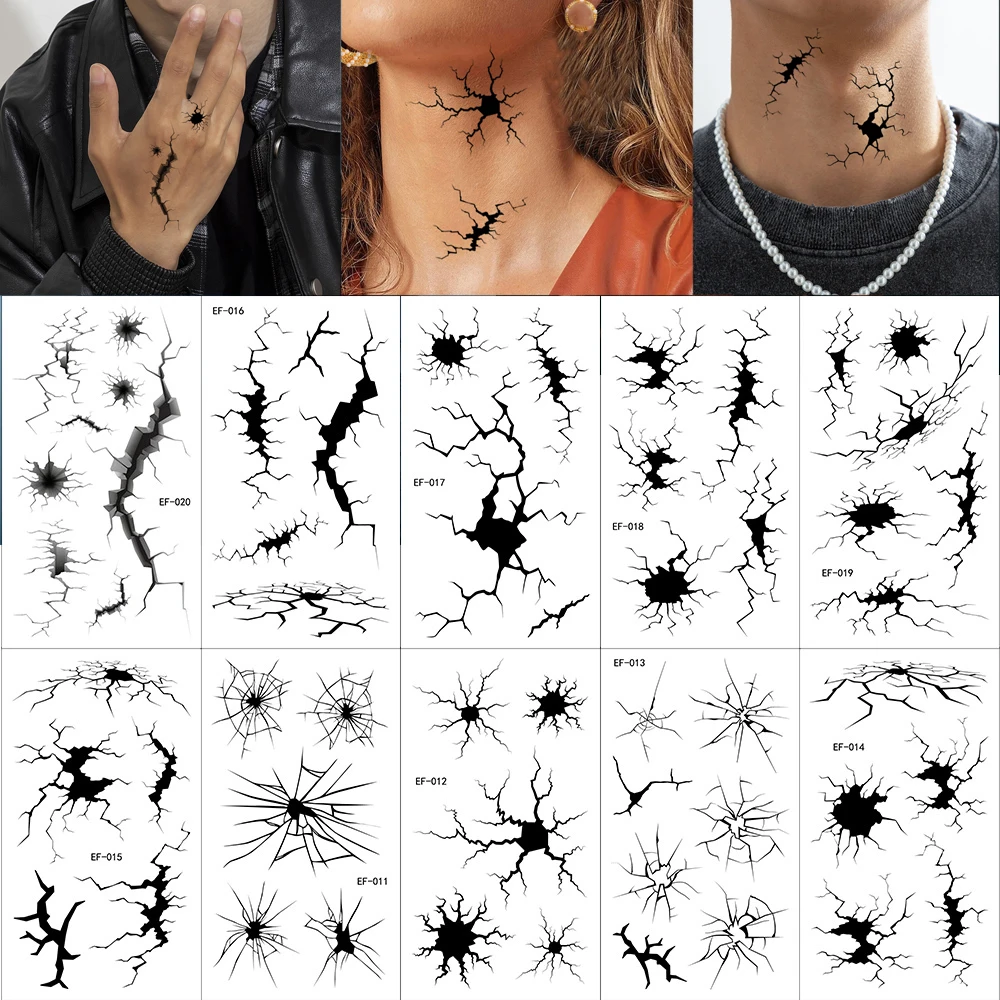 Halloween Crack Mark Face Sticker Spider Web Temporary Tattoos Black Horror Body Makeup Funny Waterproof Tattoo Sticker
