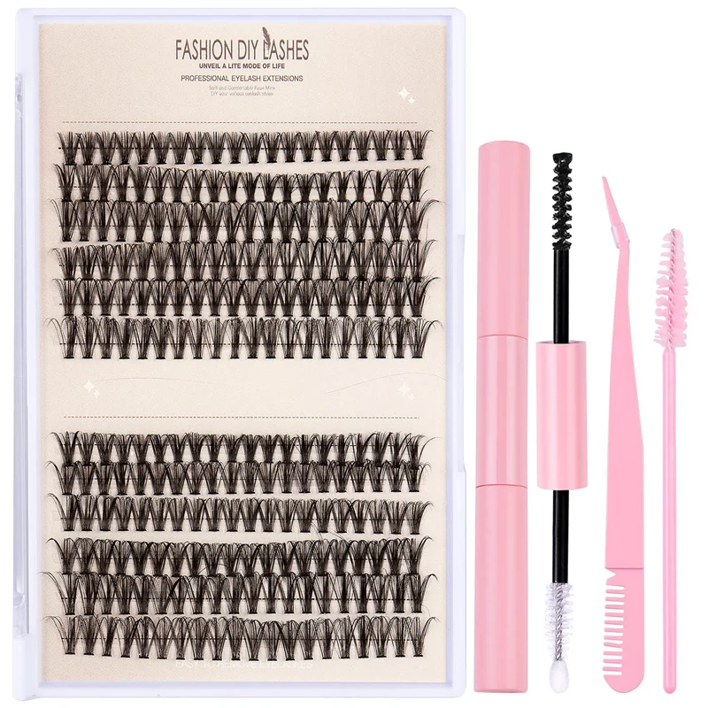 

240 Clusters/Tray Multi-layer pre-made strong and reusable L curl D curl eyelashes extention material with glue Tweezer
