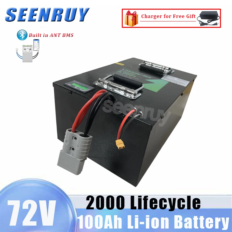 20S 72v 100Ah Lithium Ion Battery Pack Built in ANT Smart BMS For Electric Boat Caravan With 20A Charger