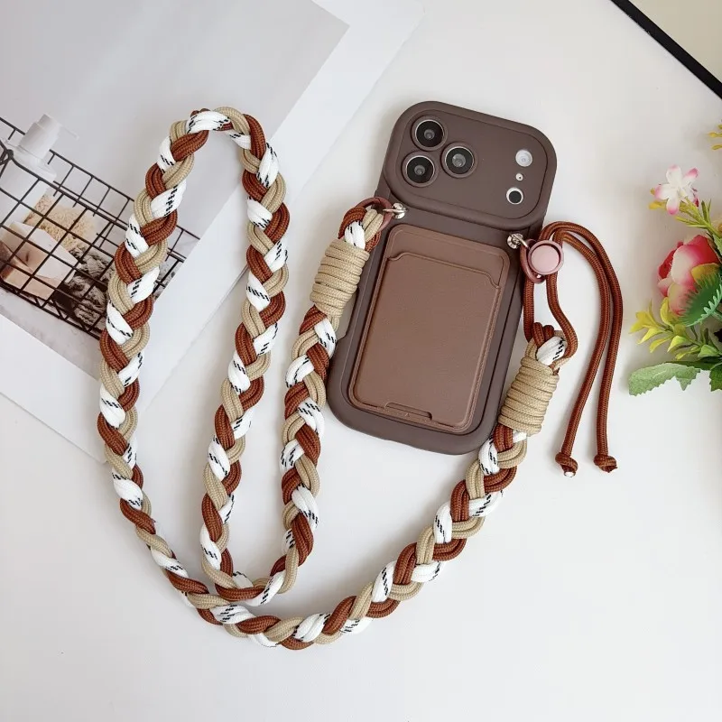 Modische geflochtene Handyhülle mit Kordel für iPhone 18 Pro Max 17 14 12 13 15 16, Brieftaschen-Kartenhalter, stoßfeste Crossbody-Hülle mit Kordelriemen