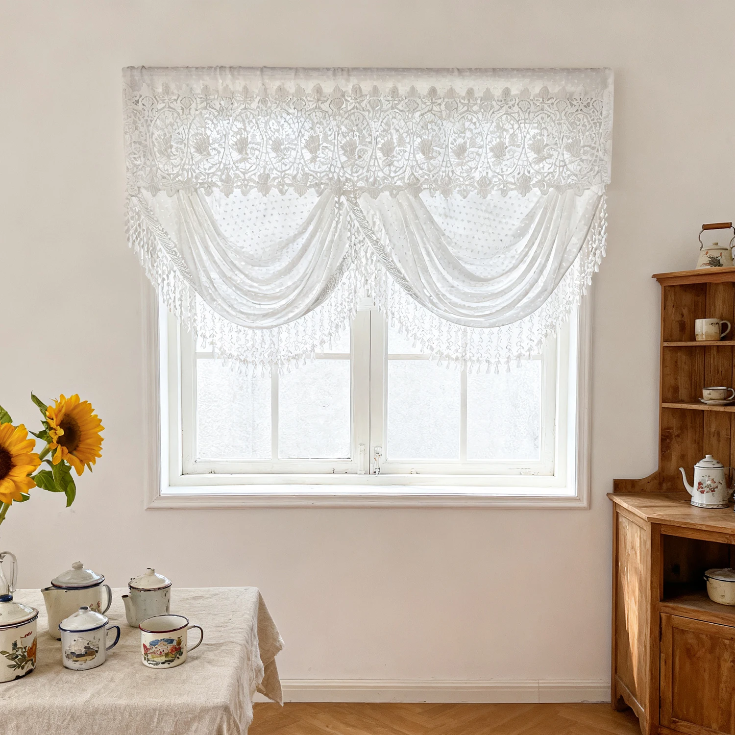 1PC White Lace Hollow Sheer Curtain Head for Living Room Valance Study Gauze Window Drape Study Home Deco