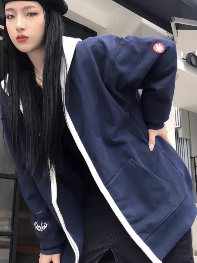 

Оверсайз худи на молнии свободного кроя для мужчин и женщин, осенне-зимняя повседневная толстовка из хлопка, уличная одежда