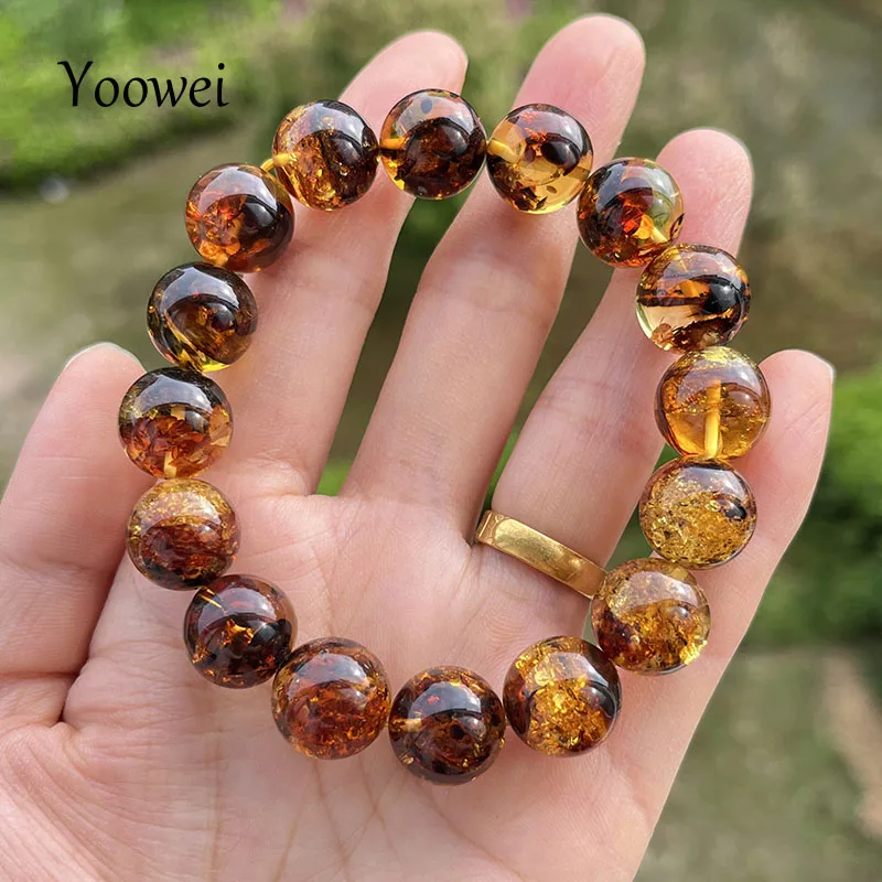 10mm 12mm Big Piebald Amber Bracelet Wholesale New Round Defect Stone Diy Trendy Women Baltic Genuine Ambre Natural Jewelry Gift