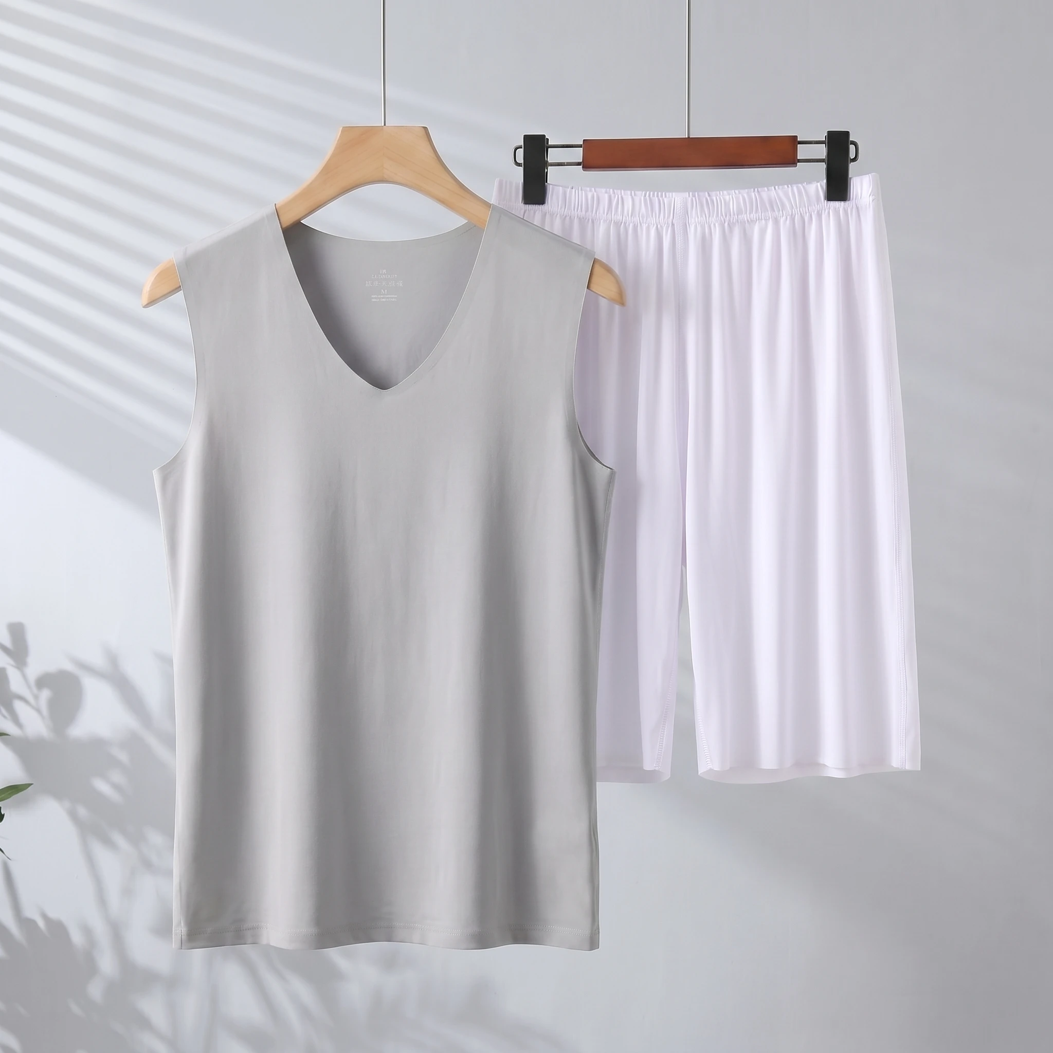Gray vest + white shorts