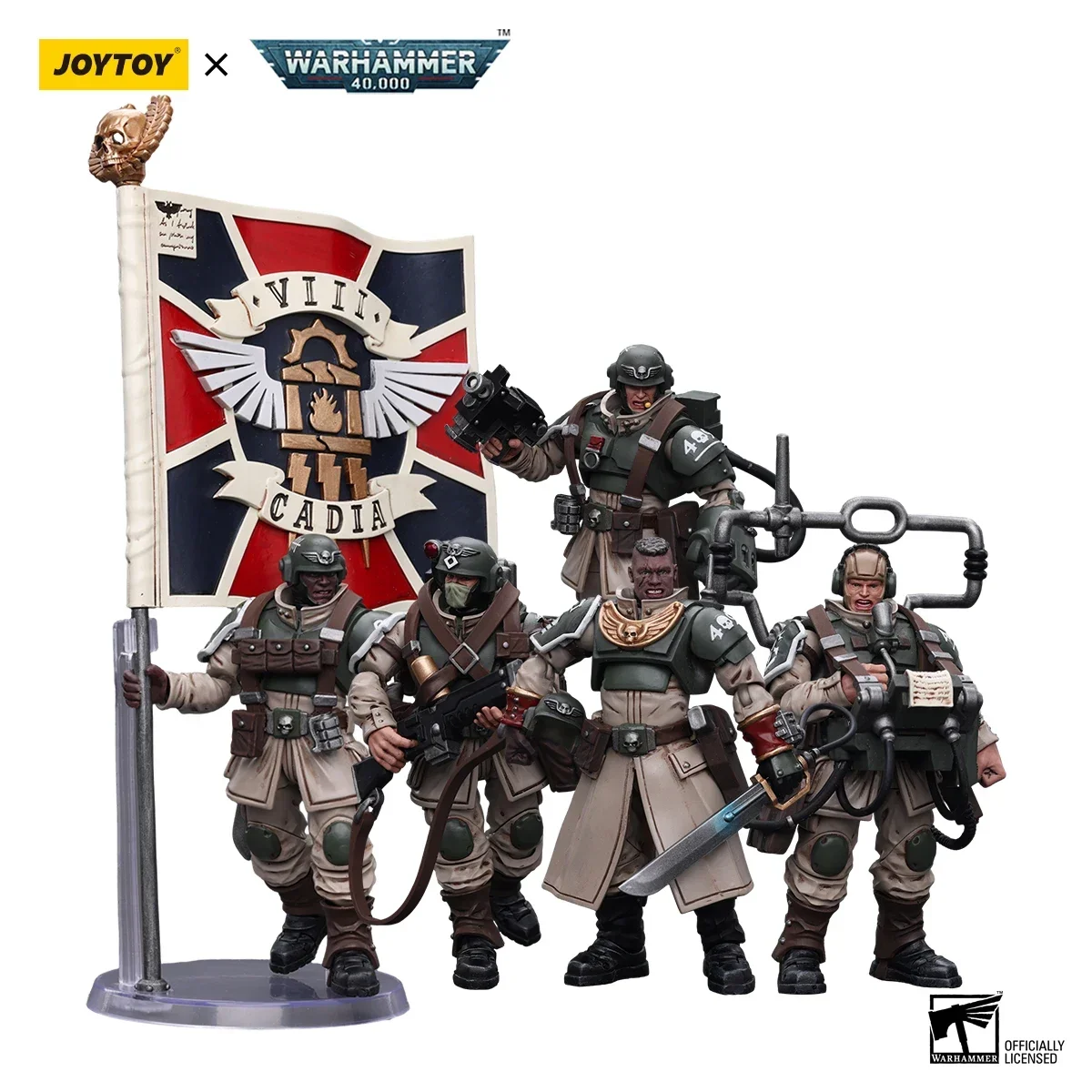 

JOYTOY Warhammer 40k 1/18 Action Figures Anime 10.7cm Astra Militarum Cadian Command Squad Veteran with Medi-pack Model Toys