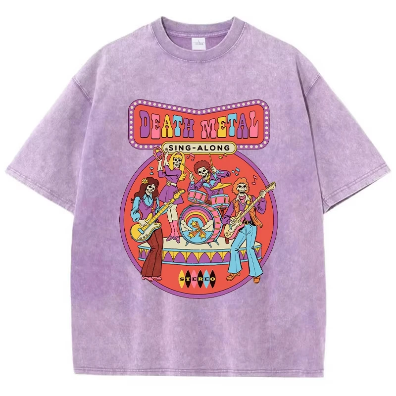 

Death Metal Print Female Washed Tshirts Breathable Casual T-Shirts Summer Cool Short Sleeve Soft Loose Distress T-Shirt Women