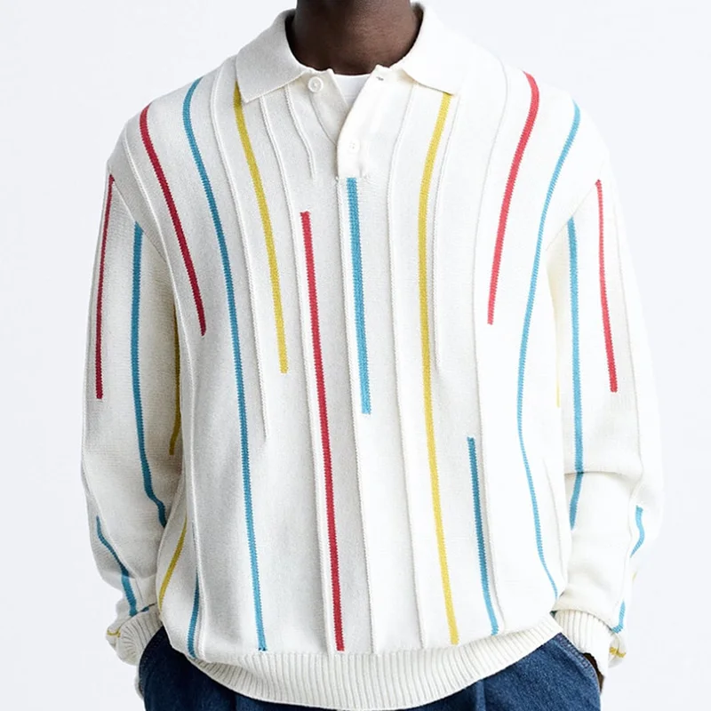 

Autumn Winter Loungewear Printing Sweaters, Men Fashion Turn-Down Collar Button Shirts, Long Sleeve Elegant Male Pullover Tops