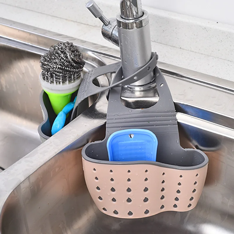 Home Storage Drain Basket Kitchen Sink Holder Adjustable Soap Sponge Hanging Drain Basket Bag Kitchen Accessories