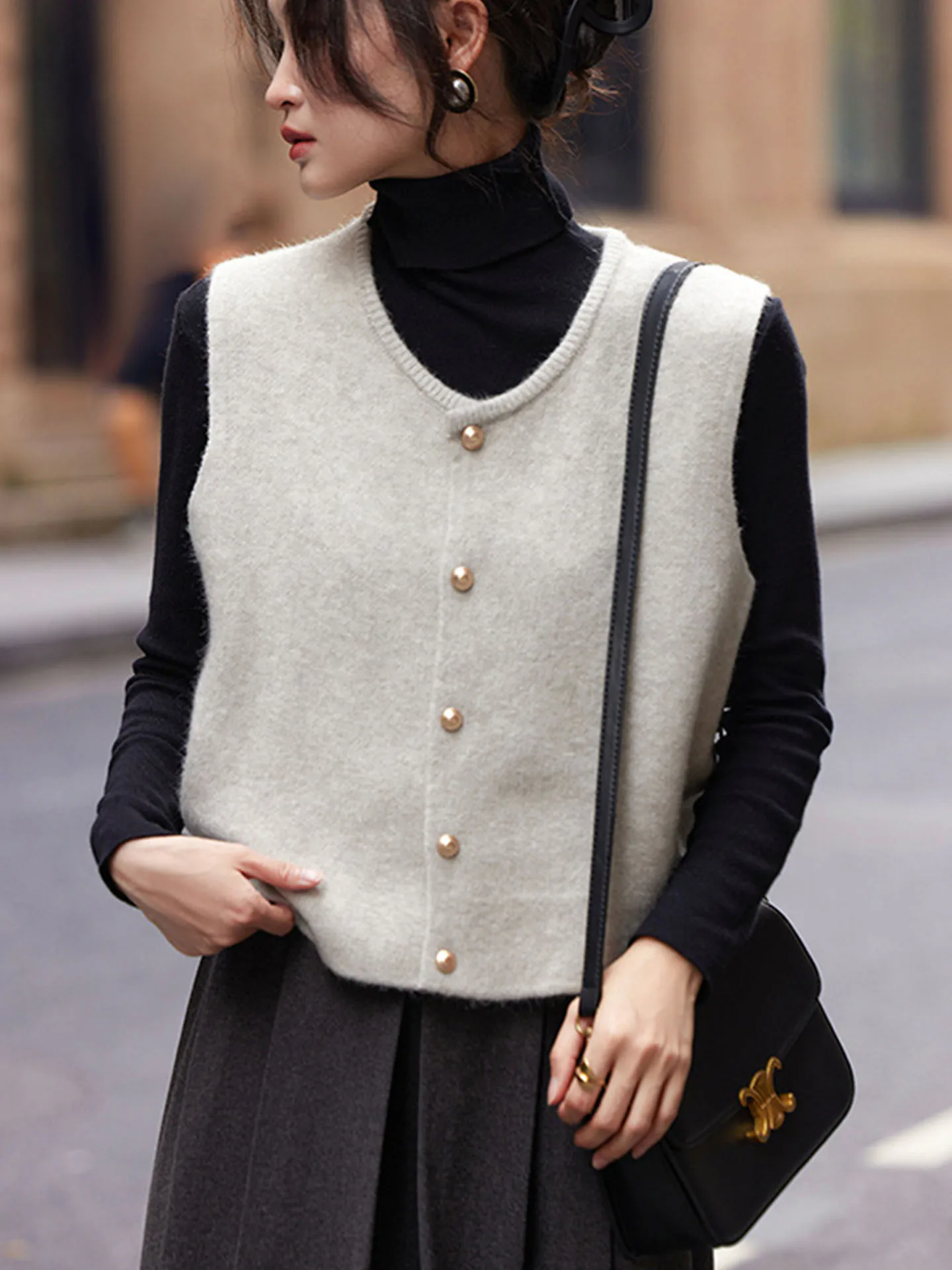 Comodo gilet lavorato a maglia da donna Svel Top Faionable Design a strati Colore puro Trendy Pendolarismo Sle Stagione invernale