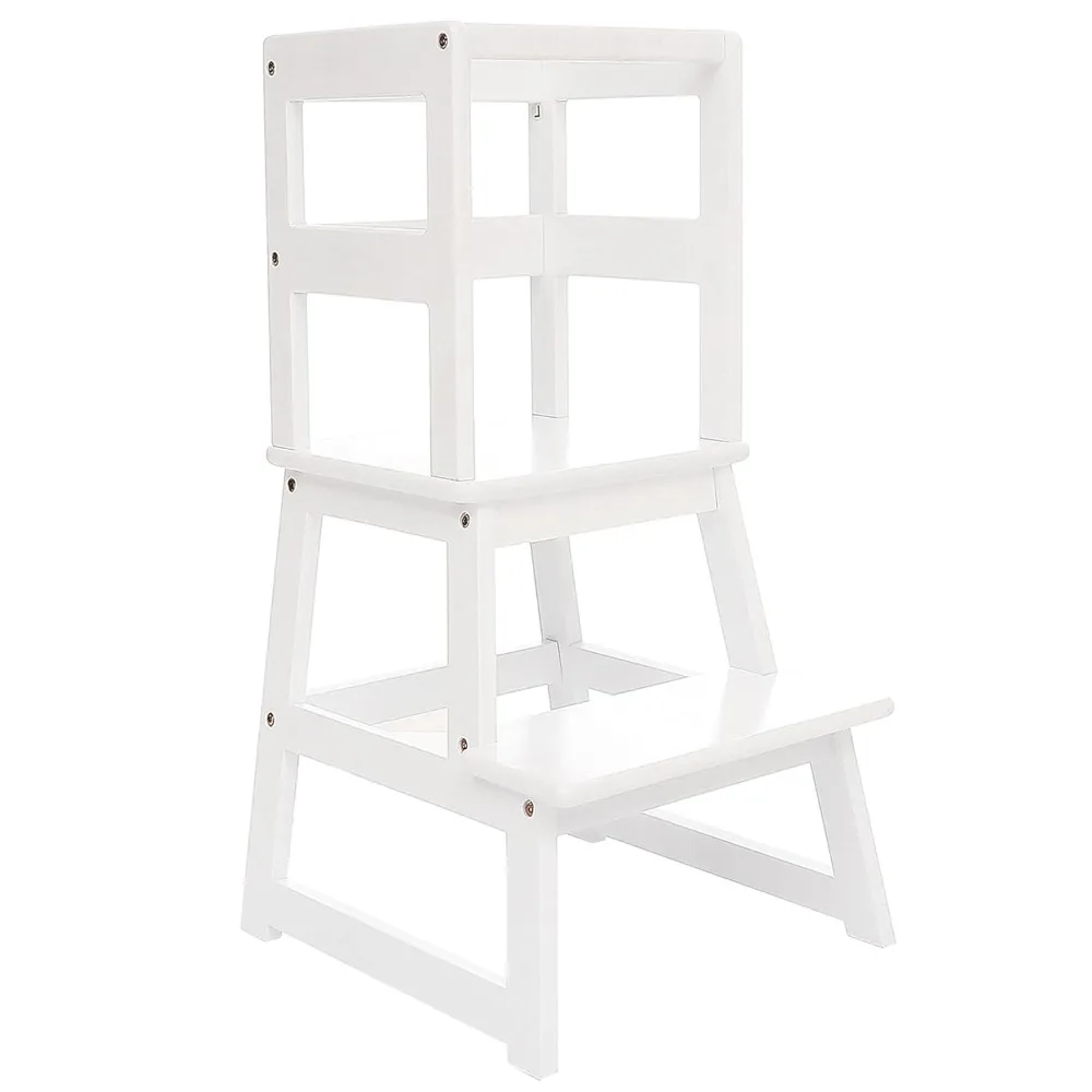 

Kids Kitchen Step Stool Holds with Safety Rail, Wide Platform Design, 4 Anti Slip Strips for 18 To 36 Months Old, White